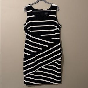 Adrianna Papell black and white striped sleeveless bodycon dress, size 16W